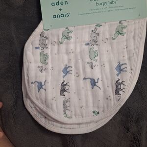 aden + anais White and Green Dinosaur Burpy Bibs